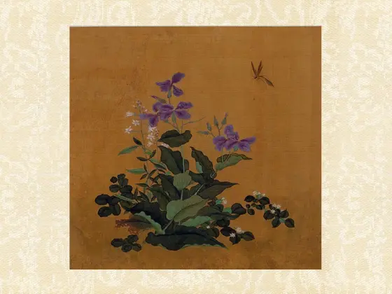 黄筌工笔花鸟画《碧桃翠鸟》页- 国画高清图片下载- 集古作网