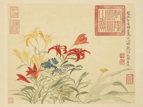 老翁 花卉圖 恽寿平摹古花卉《百合花》页- 国画高清图片下载- 集古作网