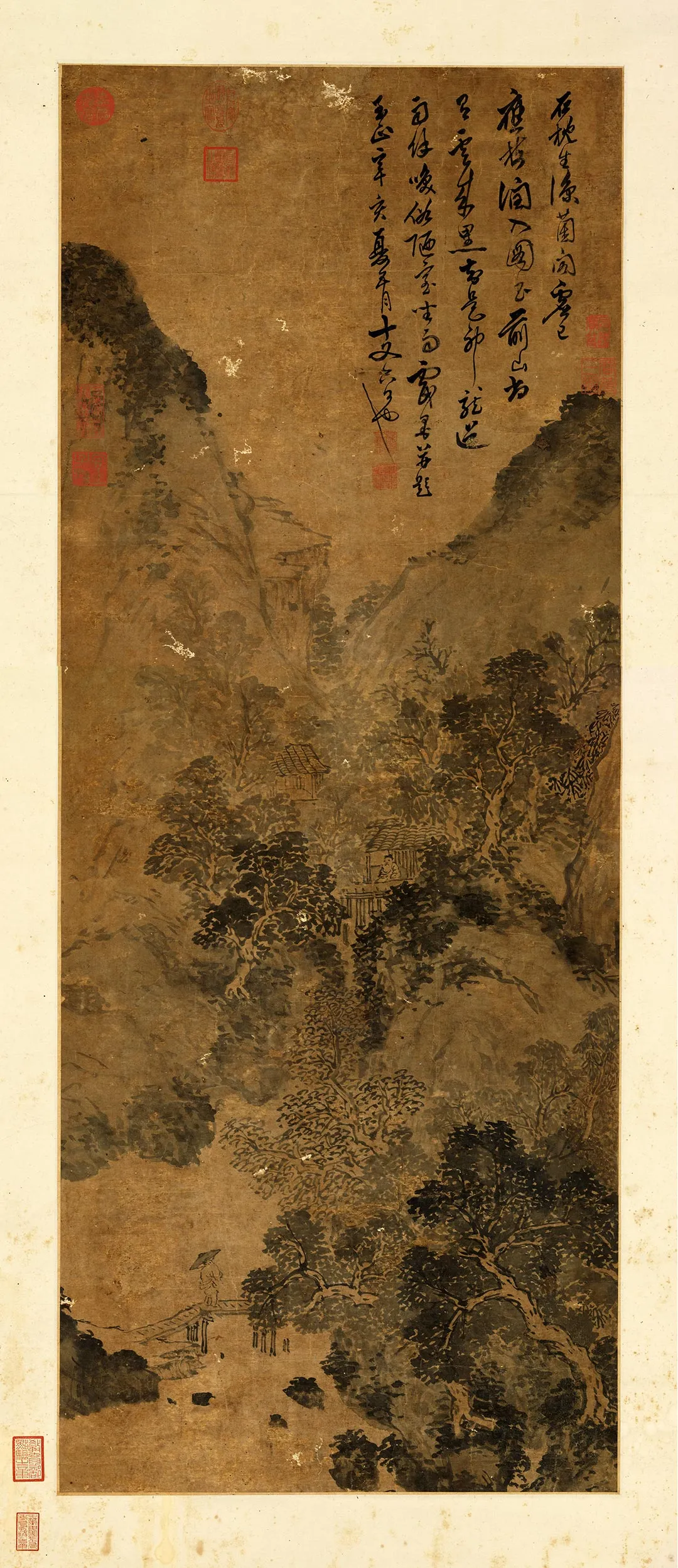 吴镇山水画《溪山雨意图》