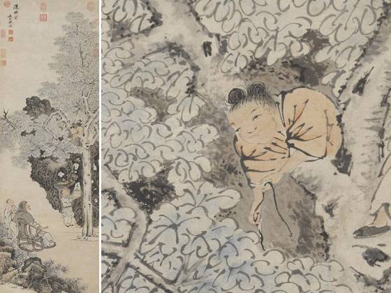 明钱谷《洗桐图》轴