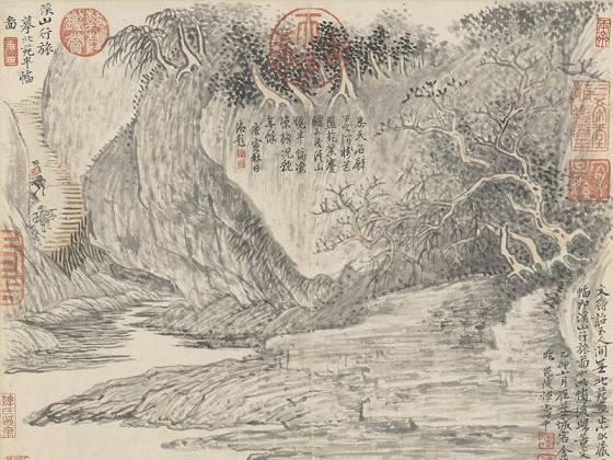 清恽寿平山水画《溪山行旅图》页