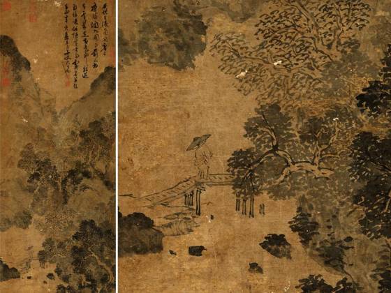 传吴镇山水画《溪山雨意图》轴