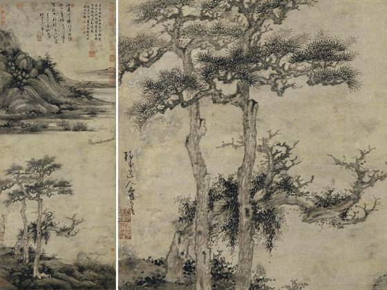 吴镇山水画《洞庭渔隐图》轴