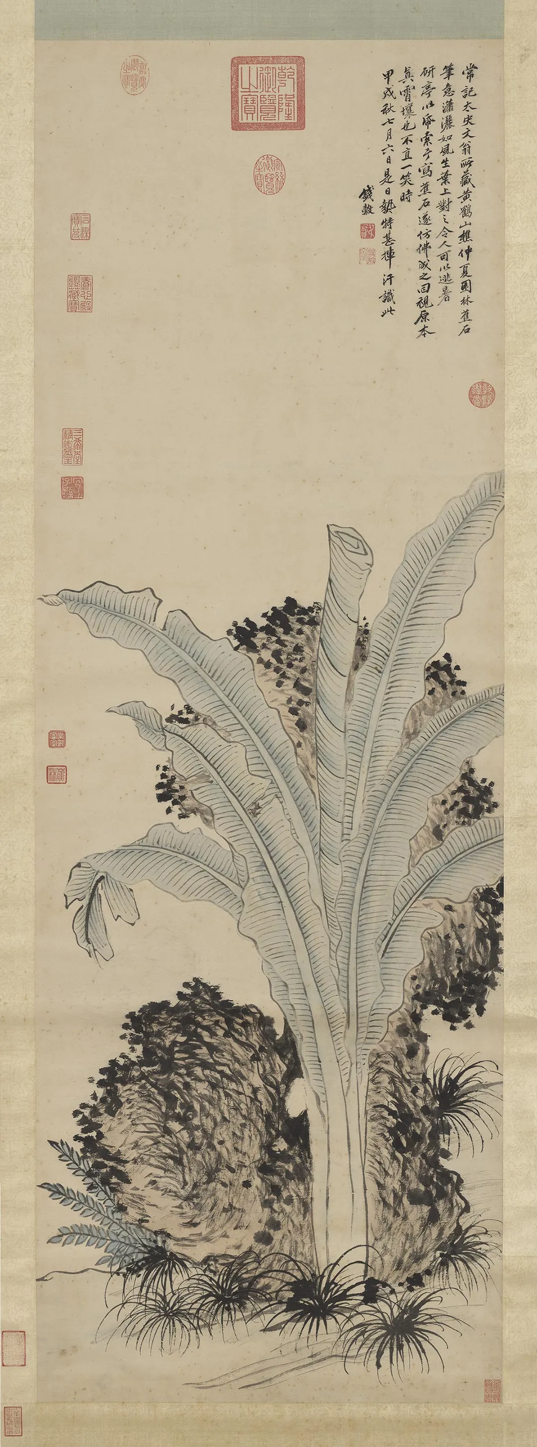 明钱穀《倣王蒙蕉石图》轴