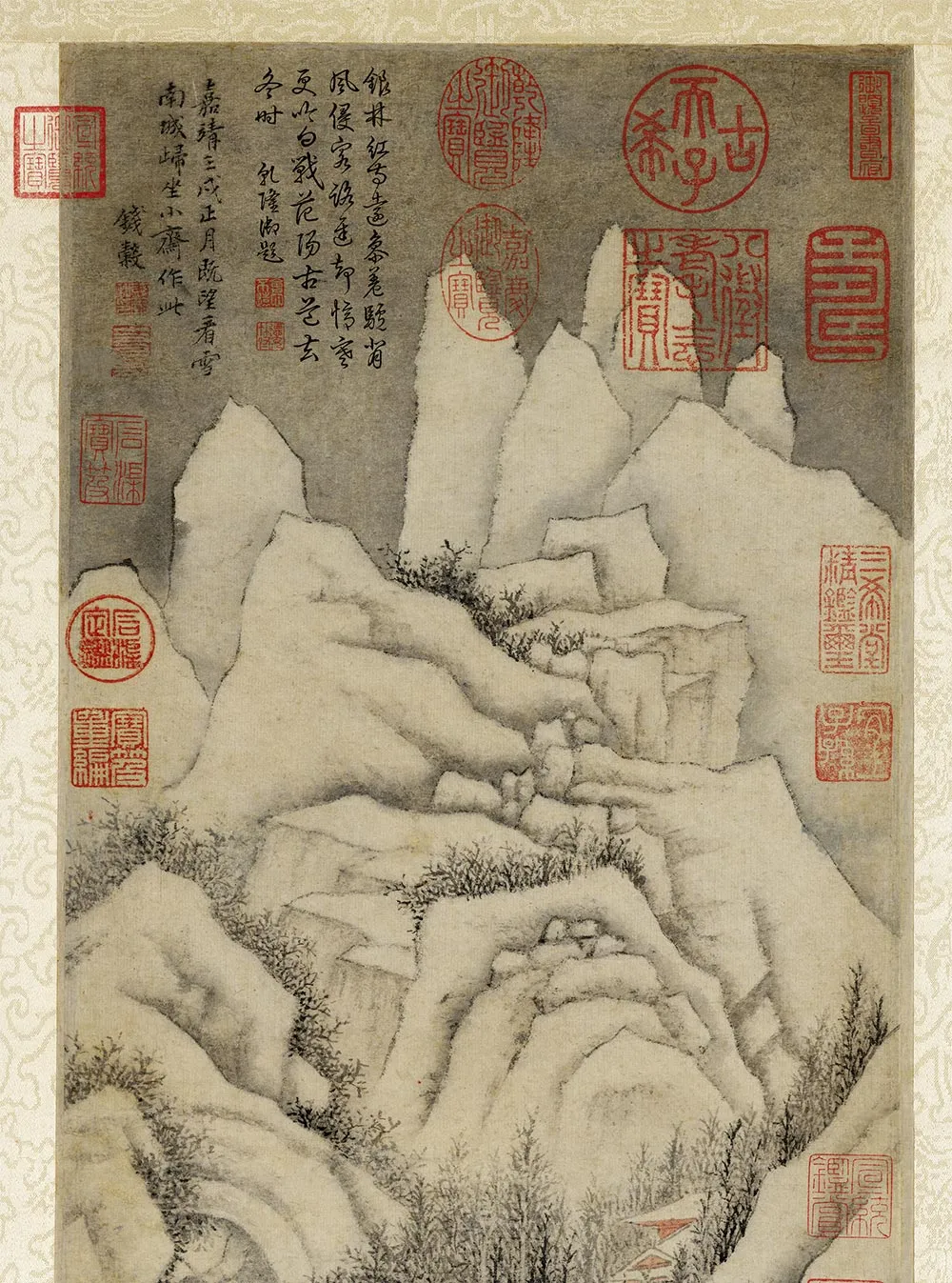 钱谷雪景山水画《画南城看雪图》_01