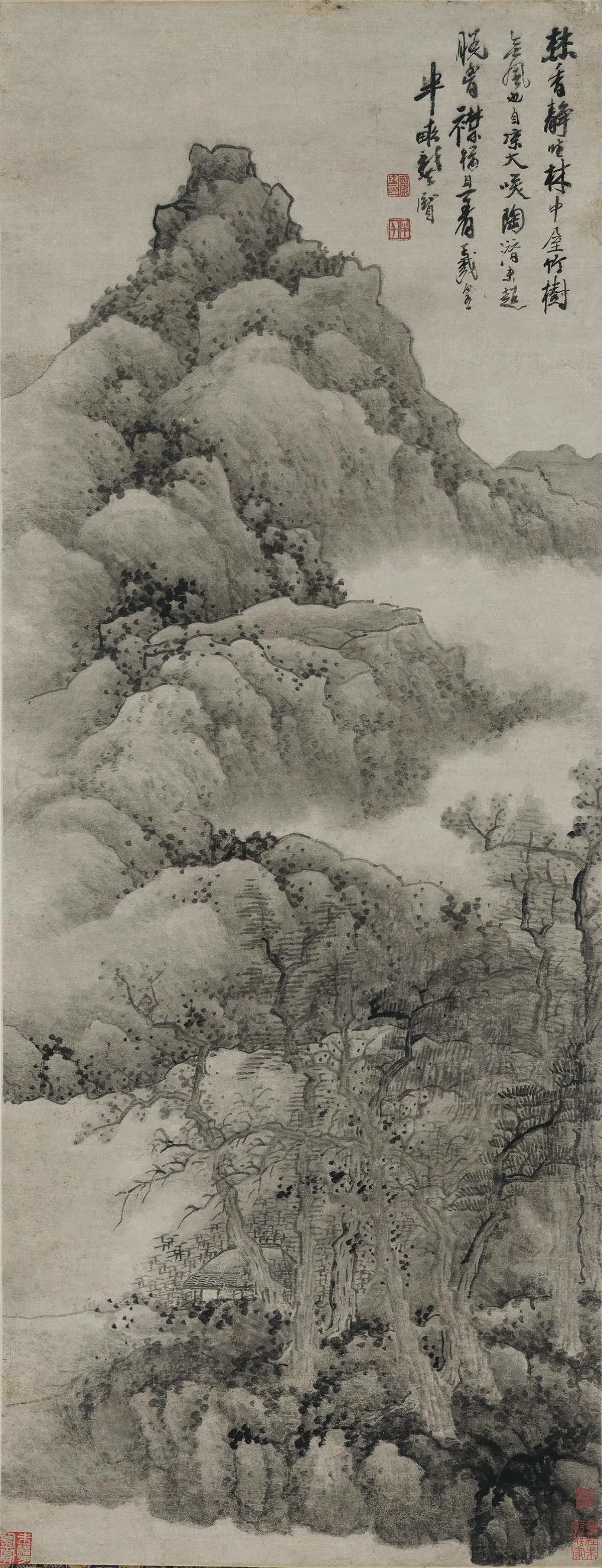 清龚贤水墨山水画《溪山隐居图》轴