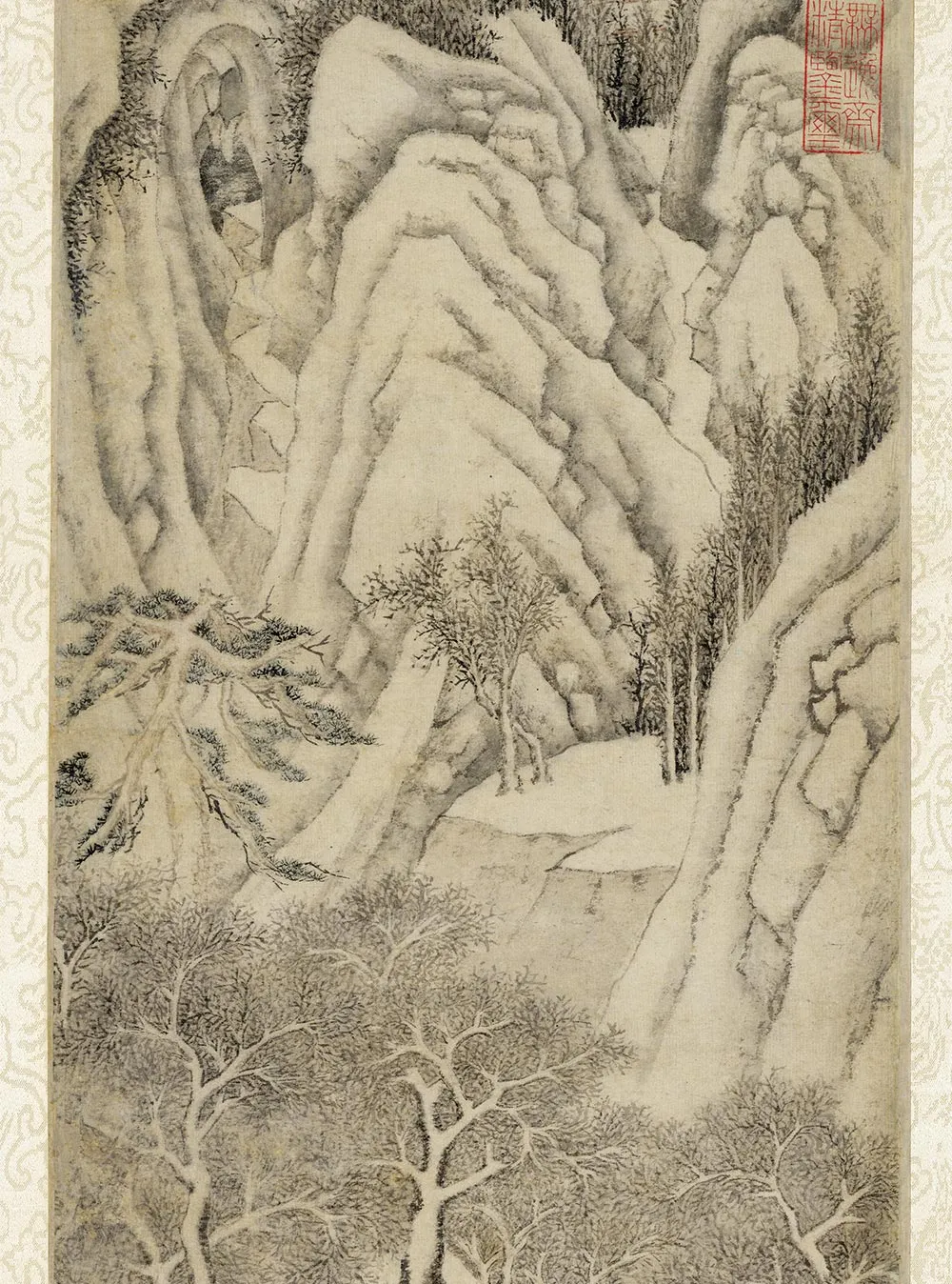 钱谷雪景山水画《画南城看雪图》_02