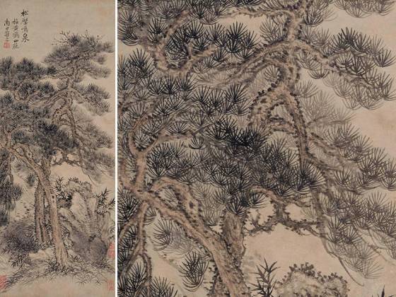 恽寿平《仿王蒙双松图》轴