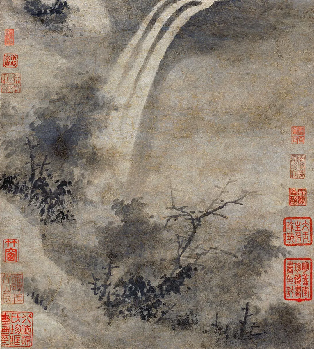 元吴镇水墨画《松泉图》_03