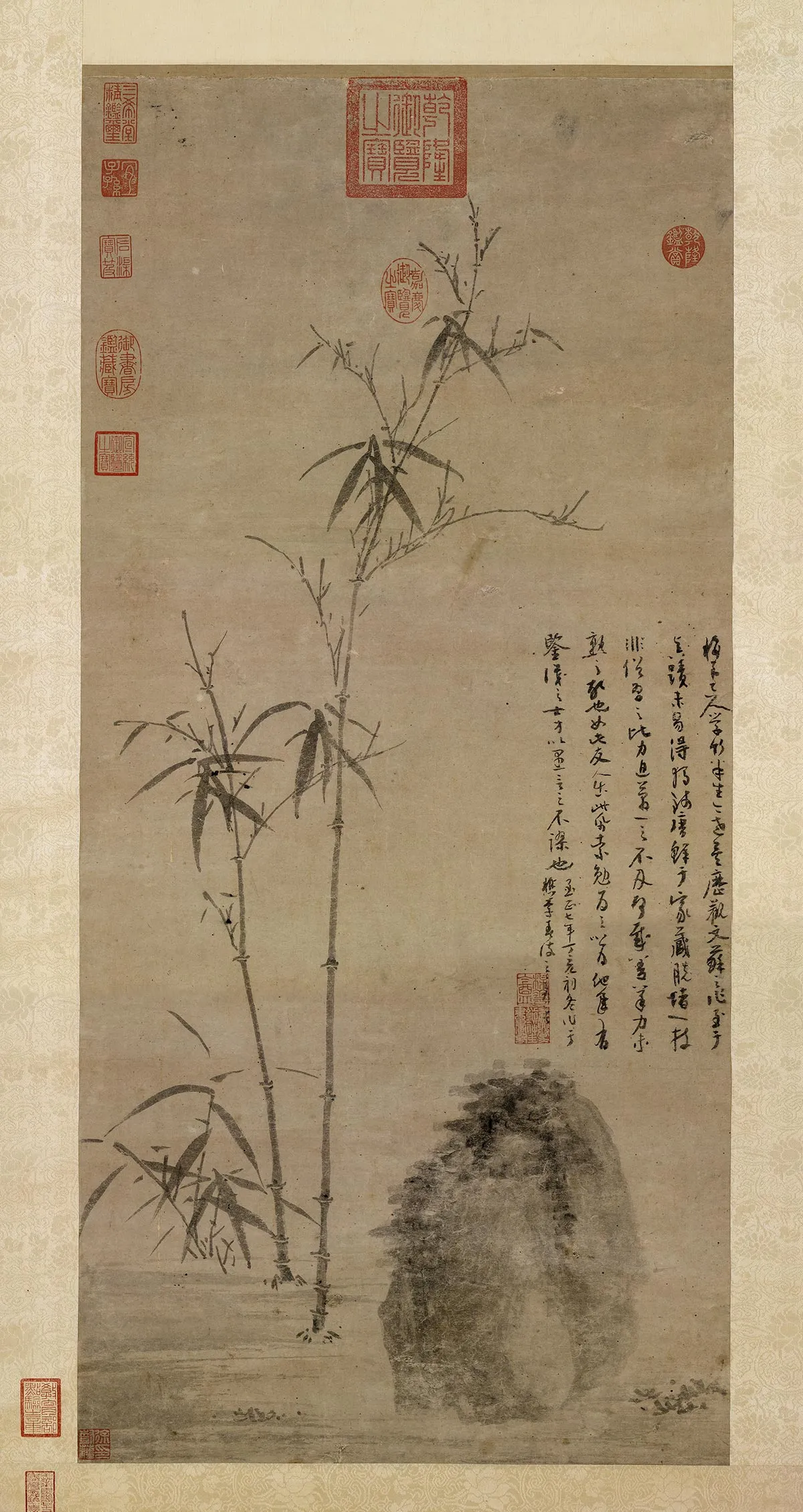 元吴镇水墨竹《竹石图》