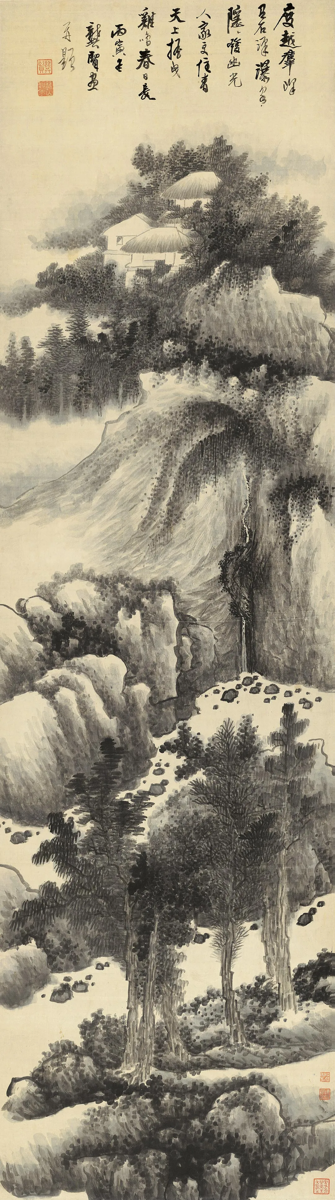 龚贤山水画《群峰石潭图》
