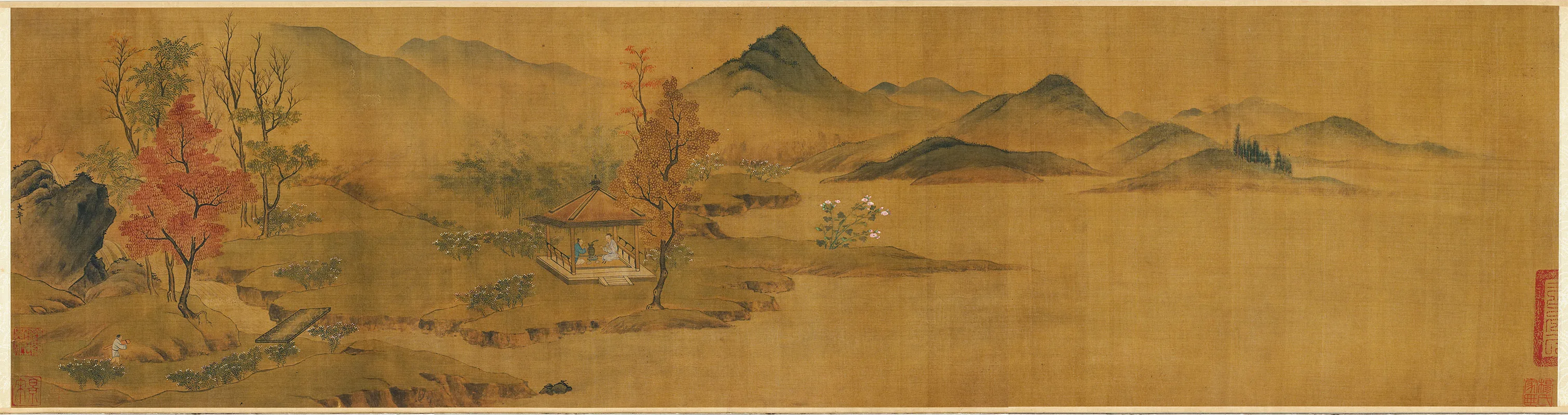 传宋赵令穰秋景山水画《秋山红树图》