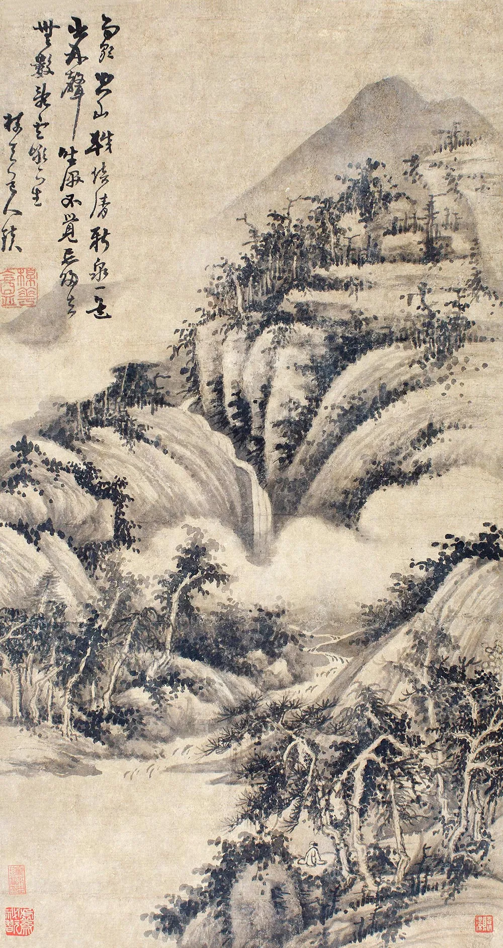 吴镇山水画《雨歇空山图》