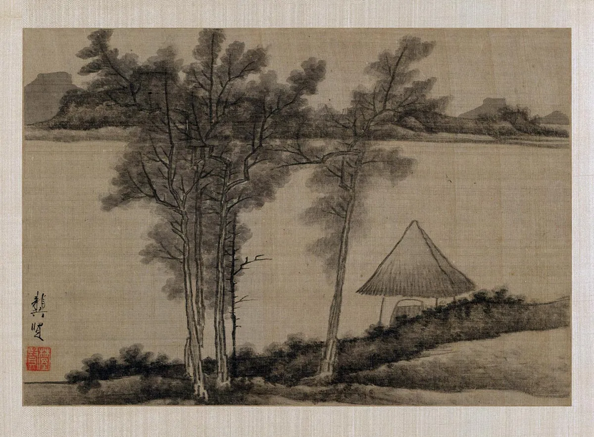 清龚贤水墨山水画《金陵江岸图》