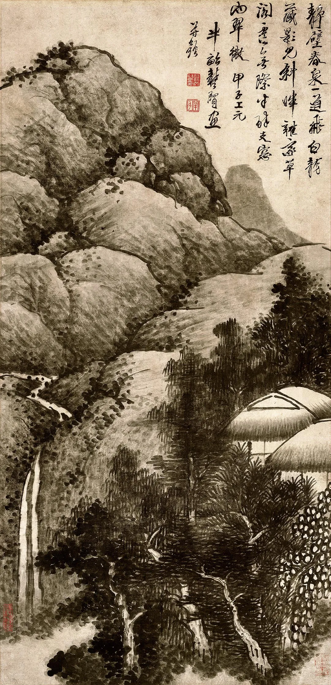 清龚贤山水画《一道飞泉图》