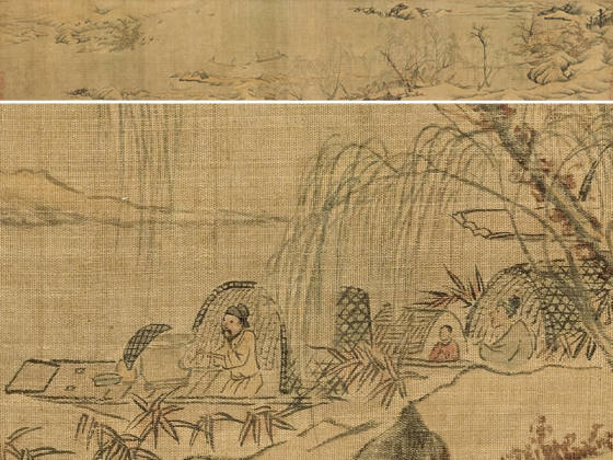 宋赵令穰山水画《湖乡雪捕图》卷