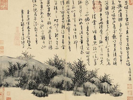 吴镇水墨竹《小坡竹石图》页