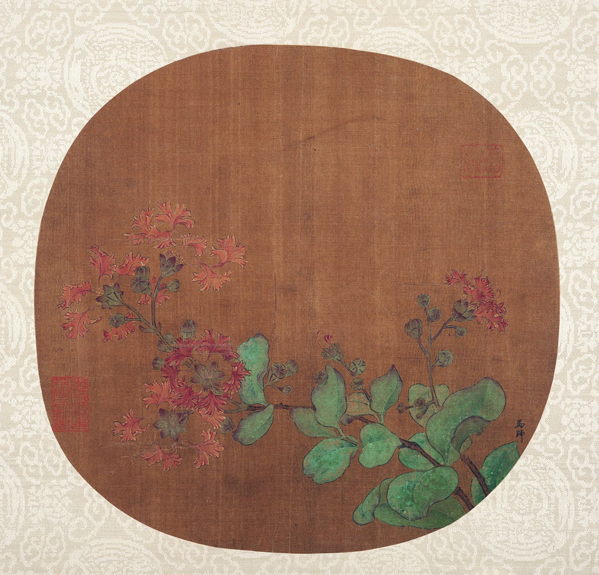 传马麟花卉团扇