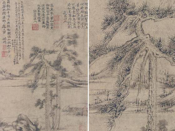 传元王蒙《双松图》轴