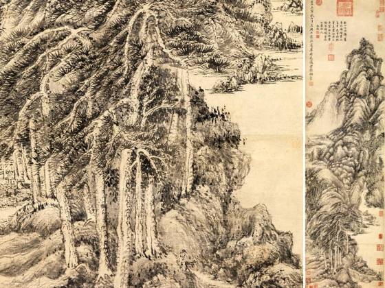 王蒙《秋山萧寺图》轴