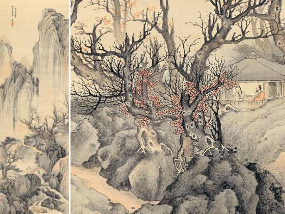 樊圻山水画《秋山听瀑图》轴