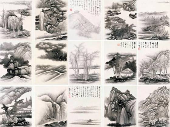 清龚贤山水图册(共14开)画24幅自跋2开