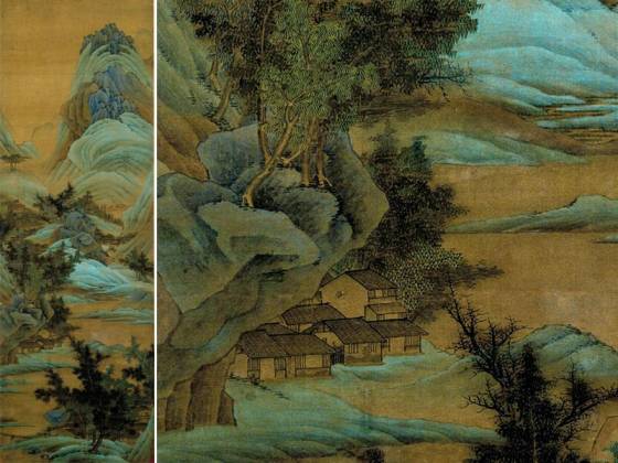 谢荪青绿山水图轴
