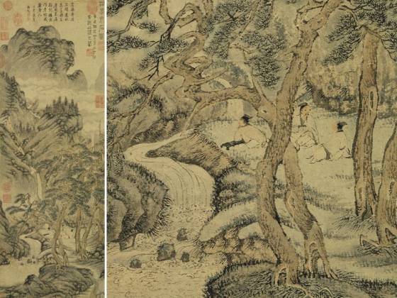 王蒙山水画《松风泉石图》轴