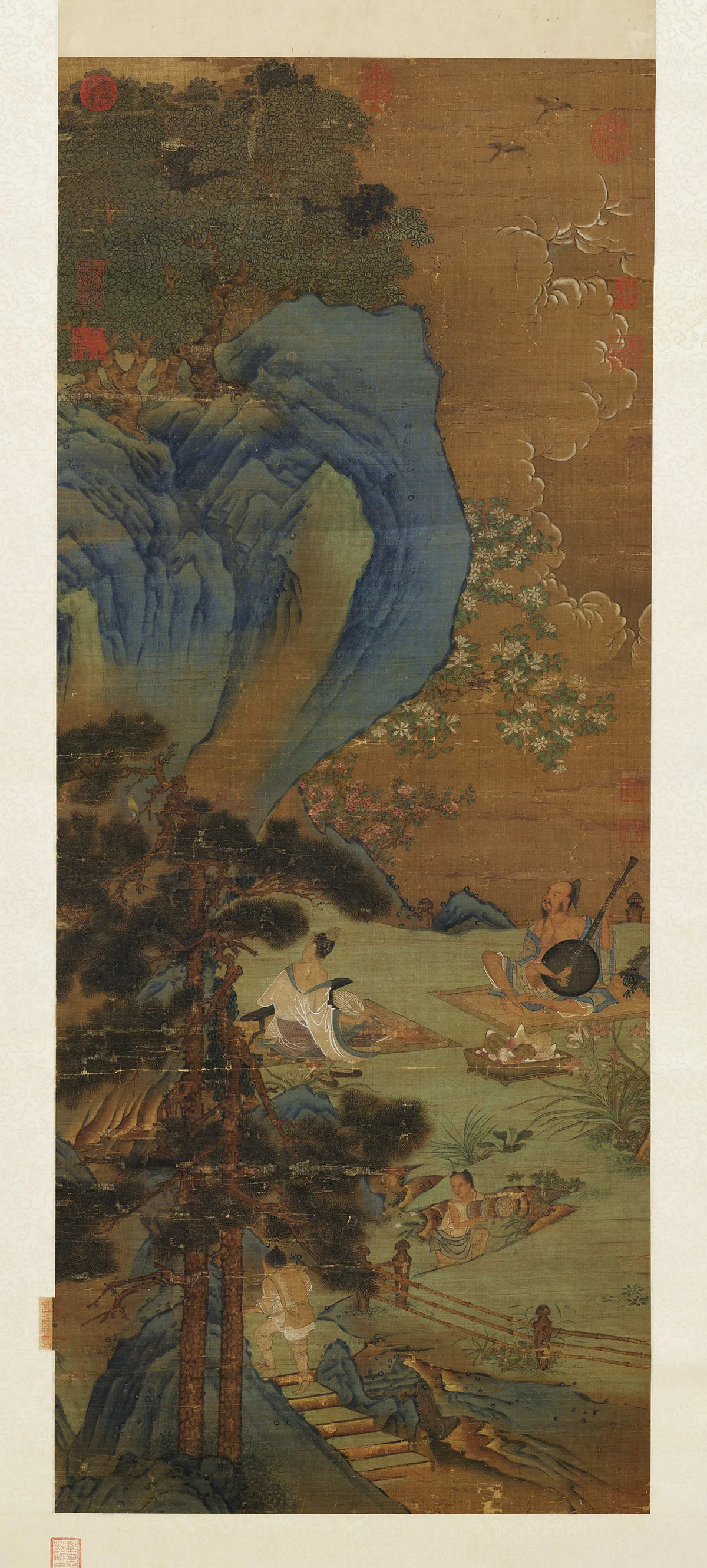 传宋赵伯驹《停琴摘阮图》轴