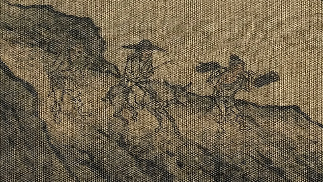 李成《晴峦萧寺图》高清局部行旅人物