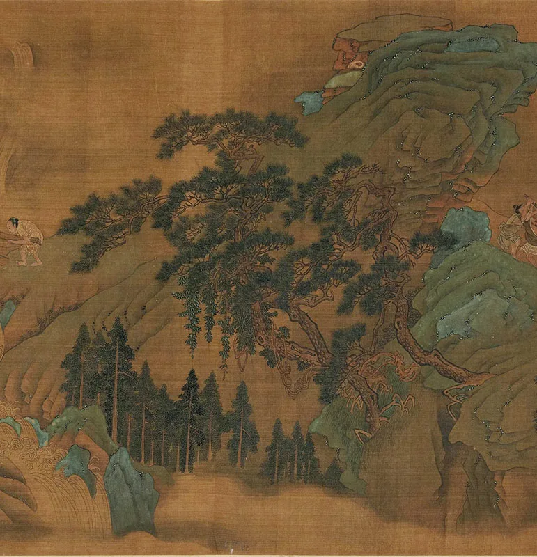 传宋赵伯驹山水人物画《禹王开山图》卷_09