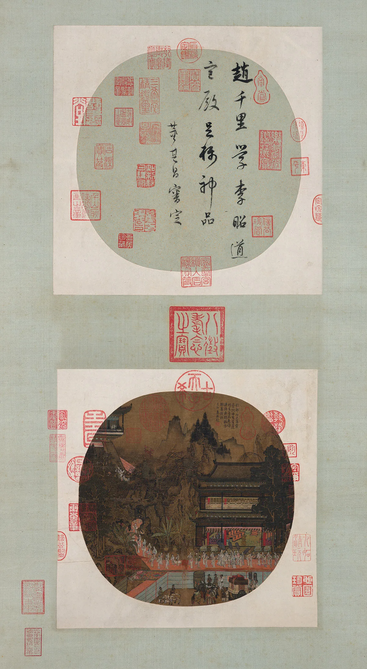 宋赵伯驹山水楼阁画《汉宫图》轴（团扇式）