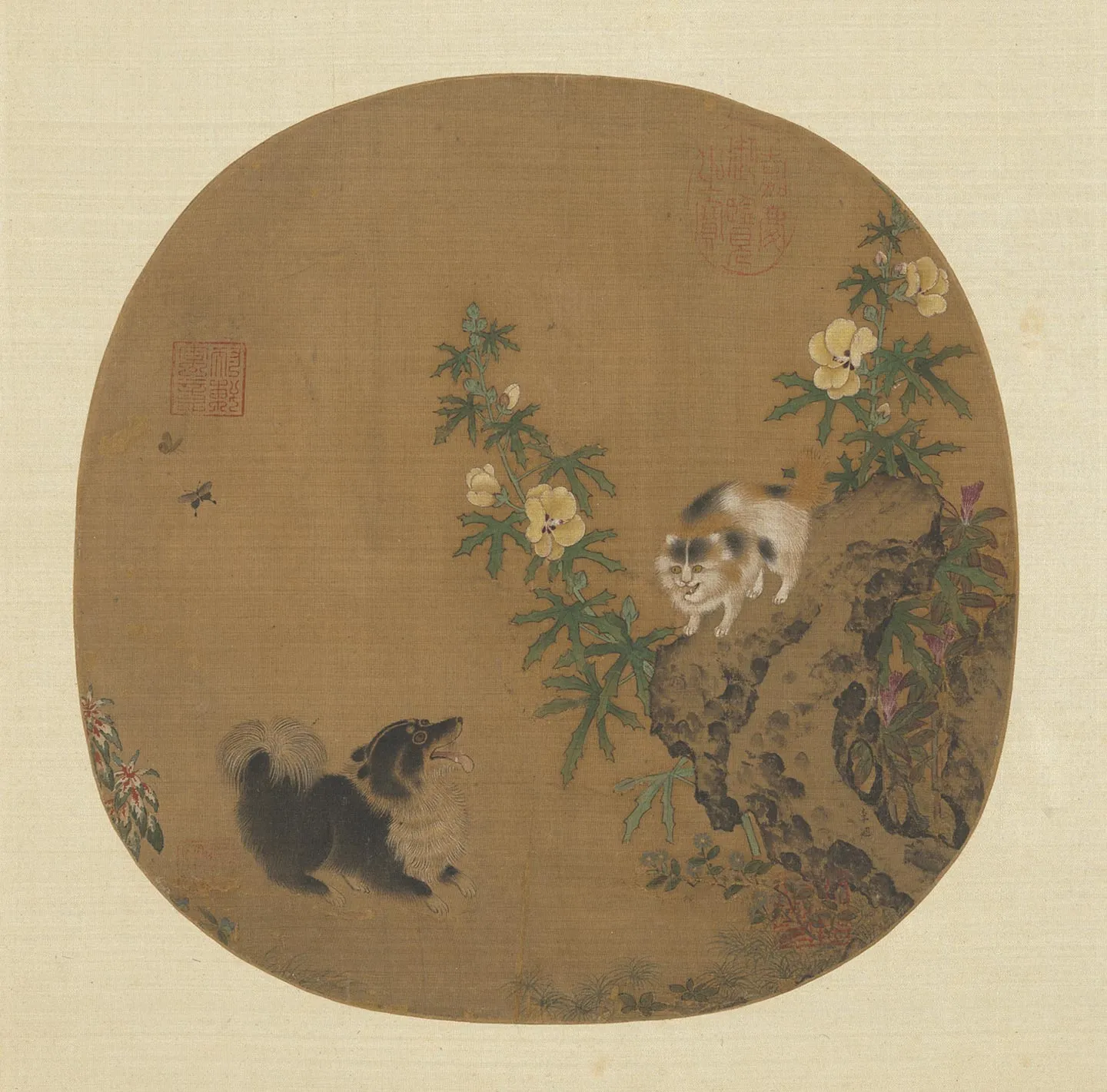 传宋人集绘《宋李迪秋葵山石图》团扇页