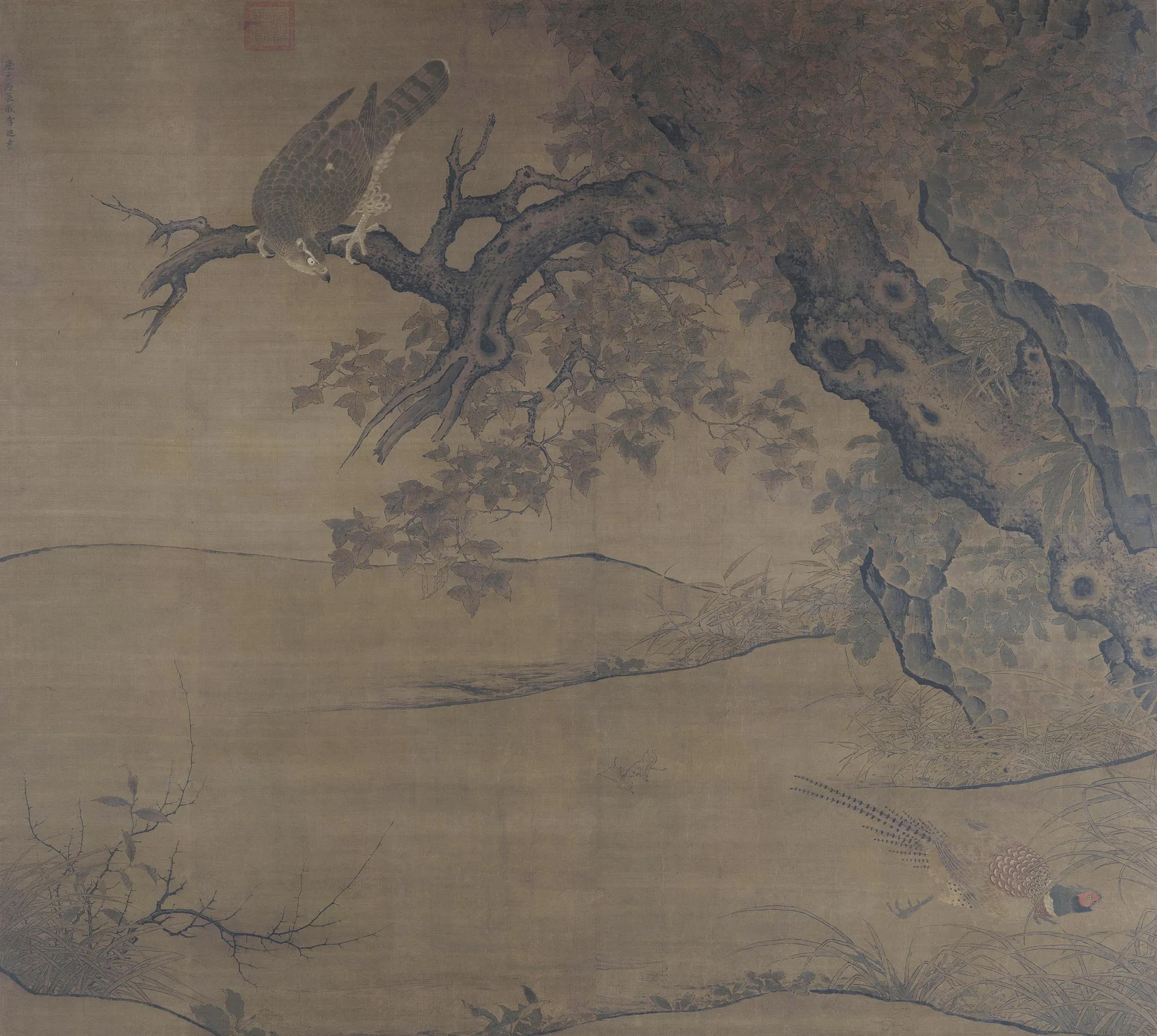 李迪《枫鹰雉鸡图》高清图片
