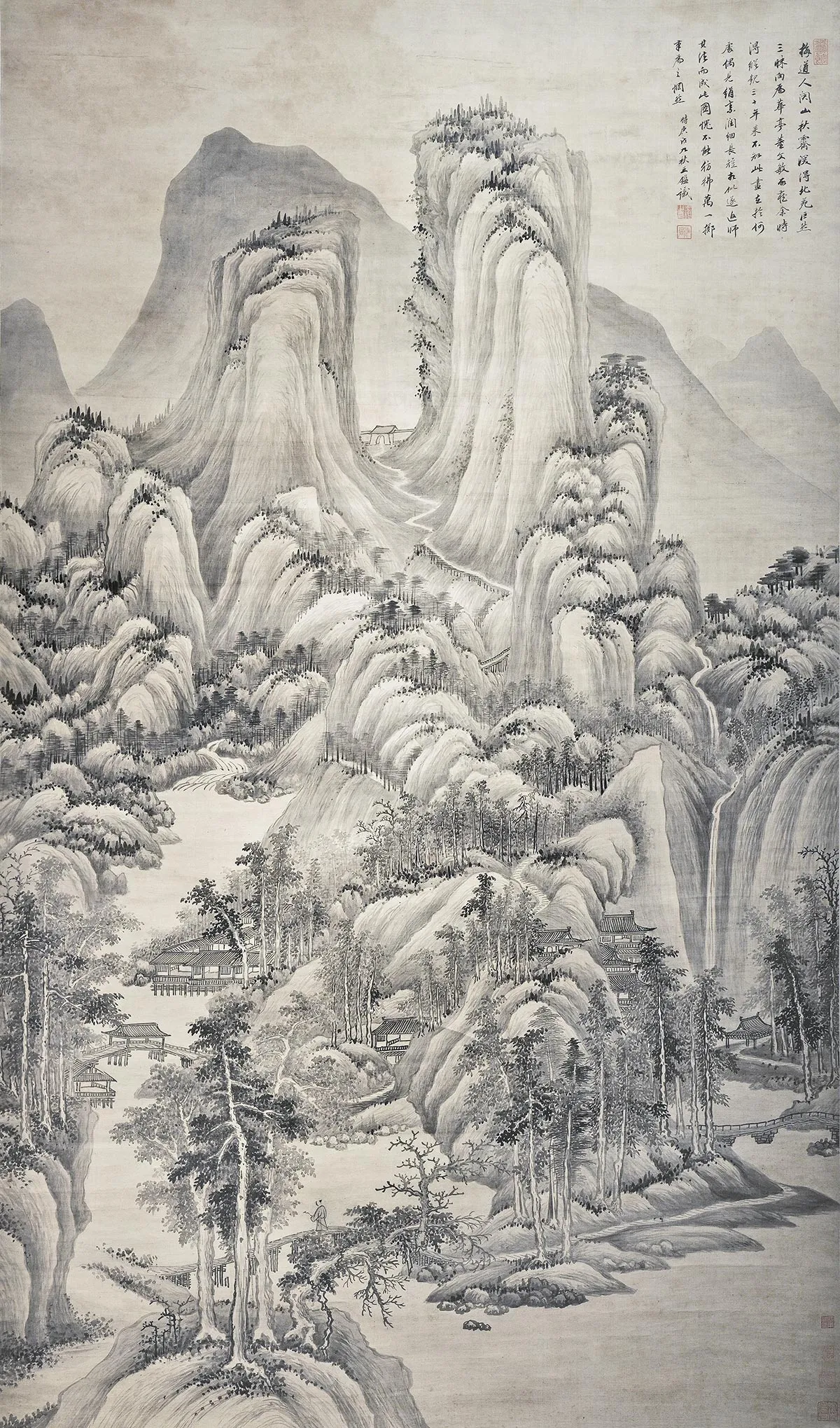王鉴山水画《摹吴镇关山秋霁图》