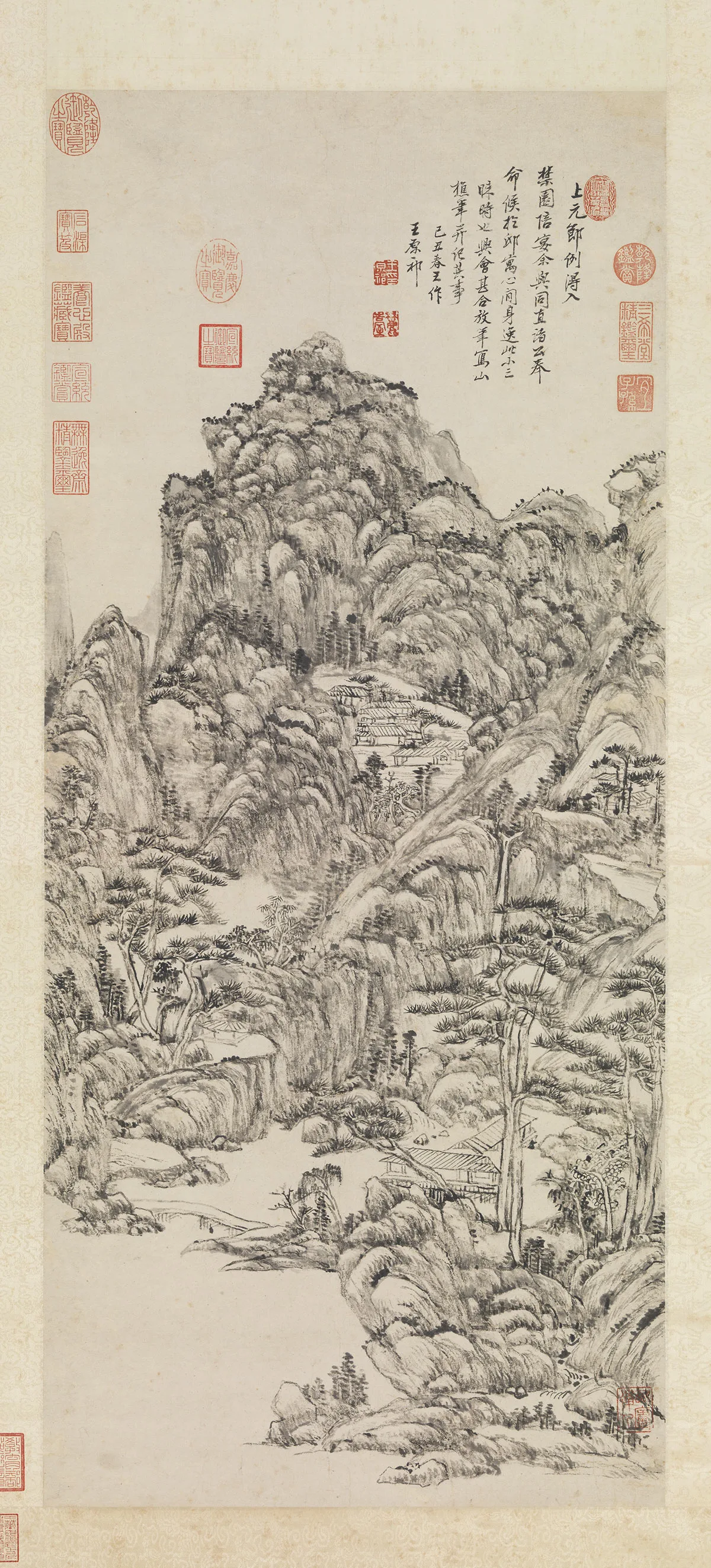 清王原祁水墨山水画仿王蒙笔意轴