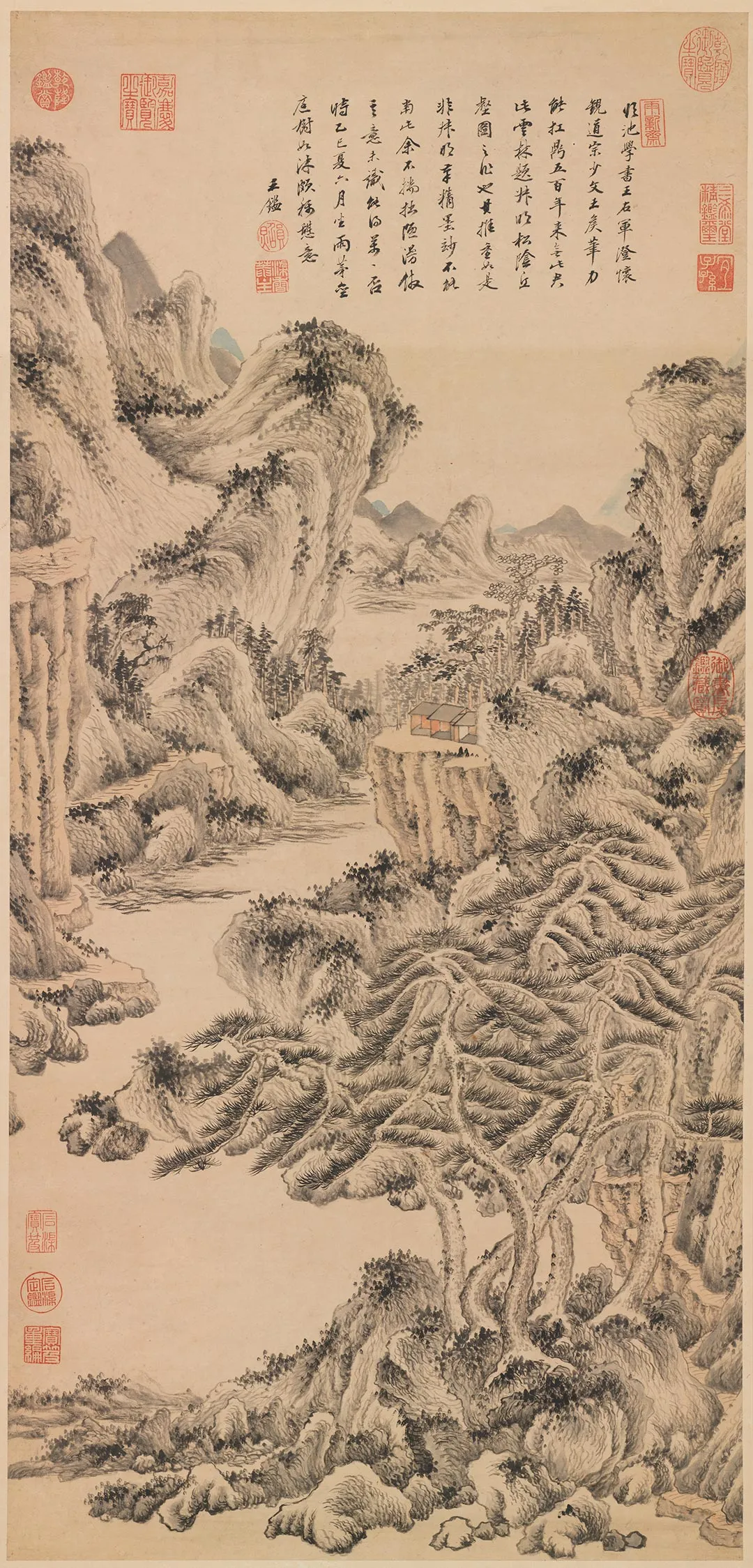 王鉴山水画《临王蒙松阴丘壑图》