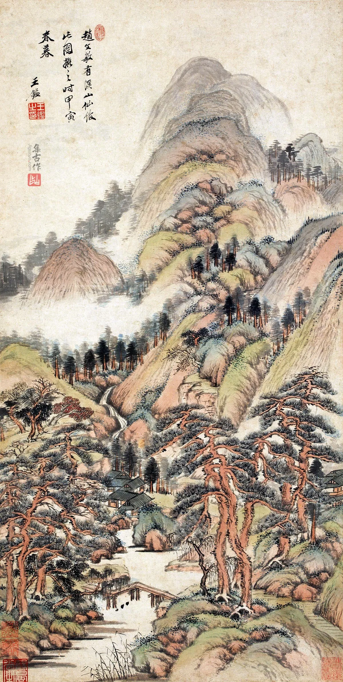 王鉴小青绿山水《仿赵孟頫溪山仙馆图》轴