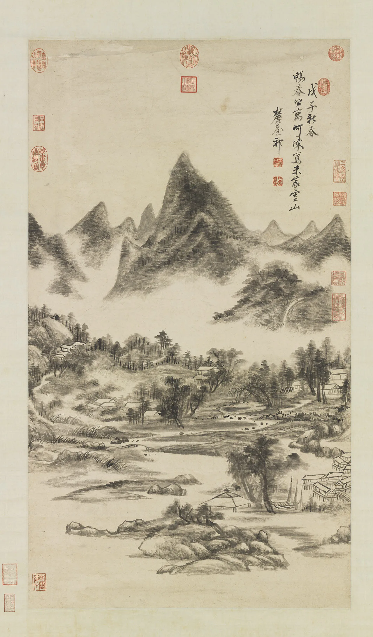 清王原祁水墨山水仿米芾云山图轴