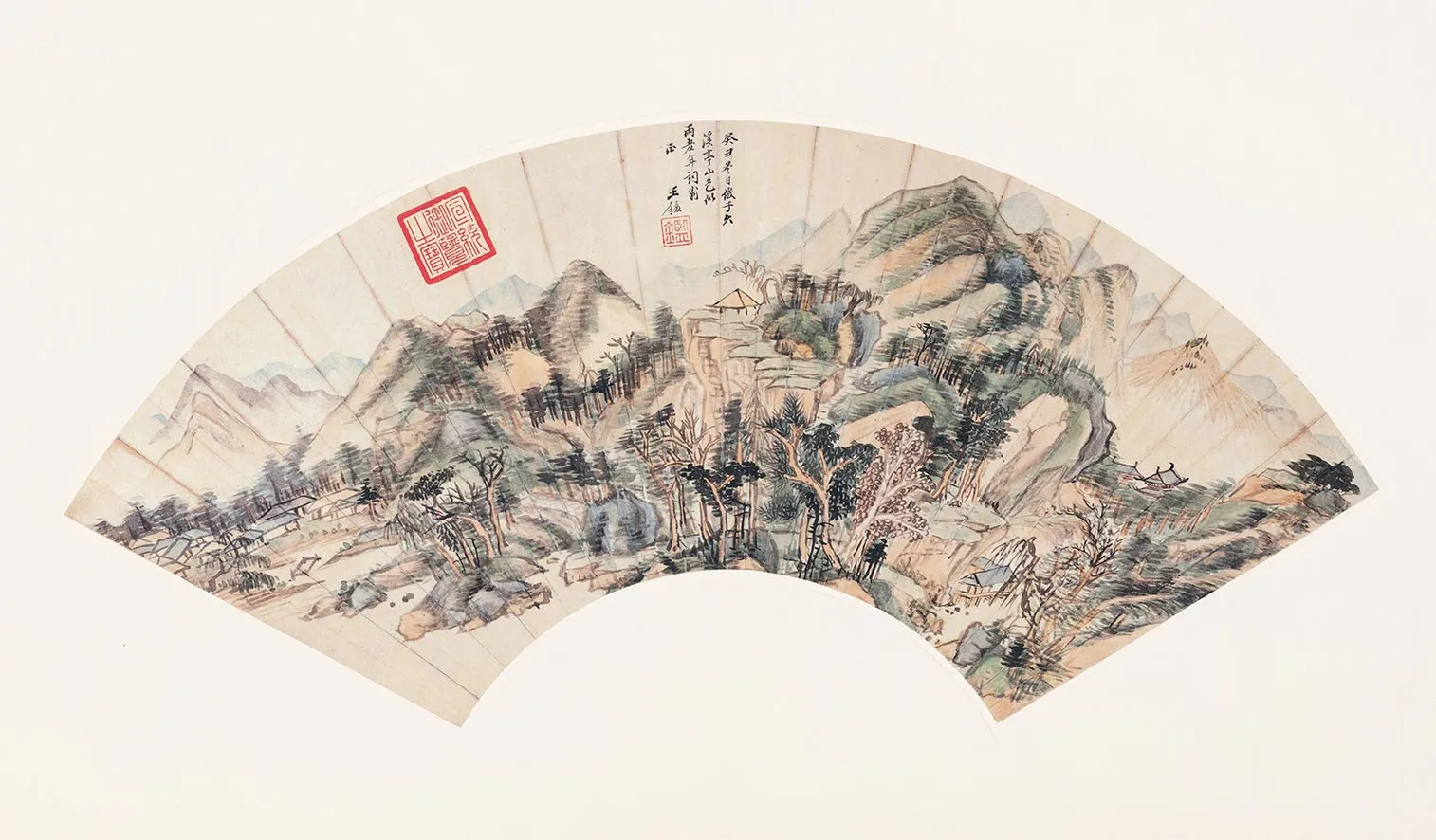王鉴浅绛山水《仿黄公望溪亭山色图》扇面- 国画作品高清大图下载- 集古作网