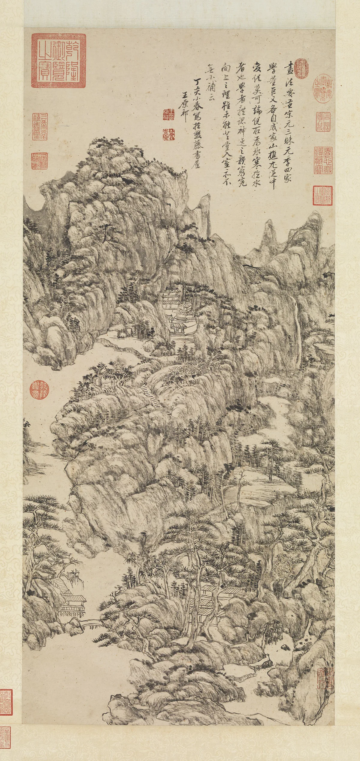 王原祁水墨山水仿王蒙笔意轴