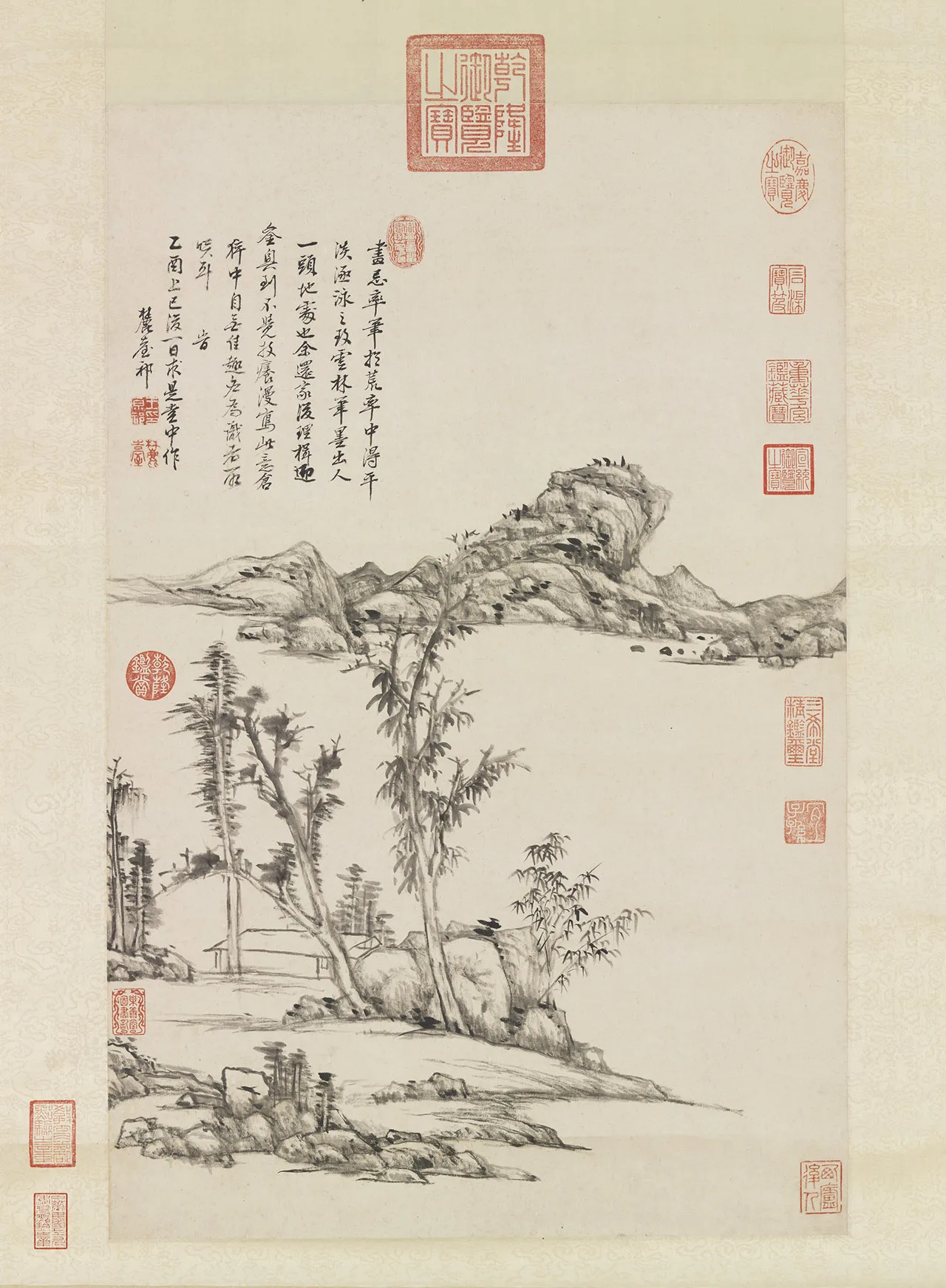 清王原祁仿倪瓒山水轴