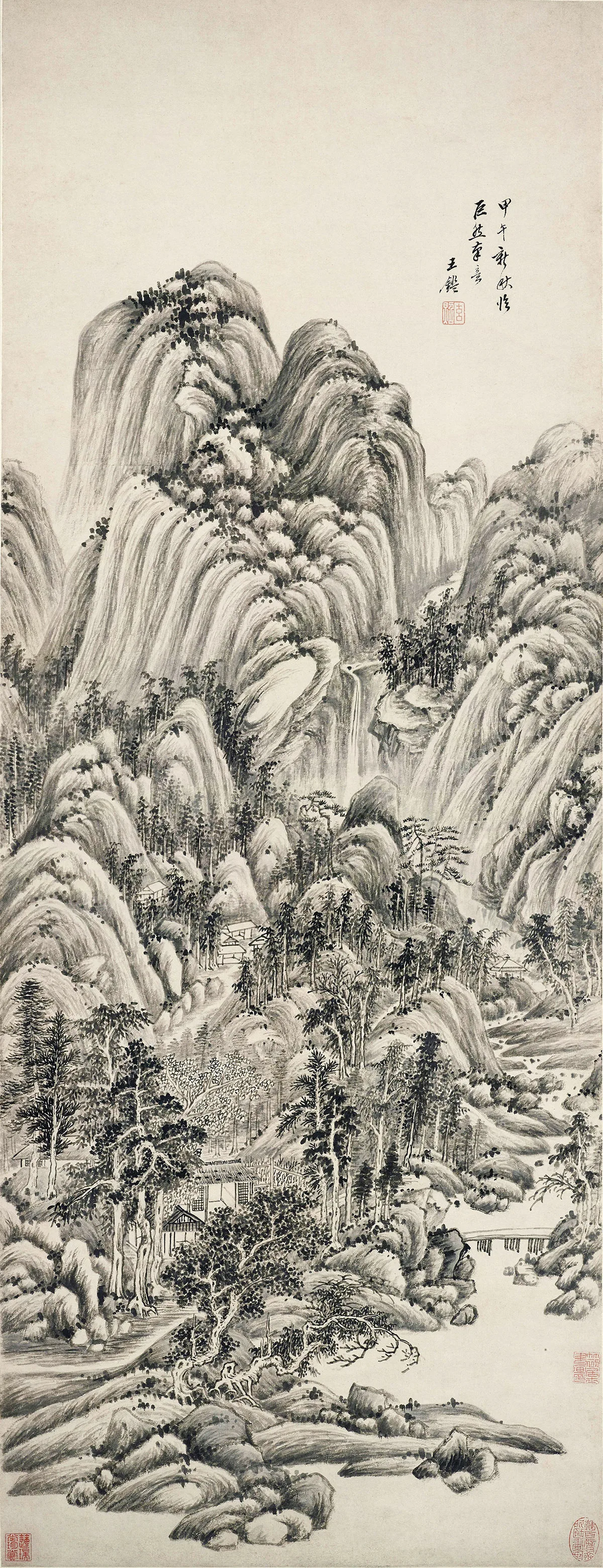 王鉴水墨山水《仿巨然山水图》