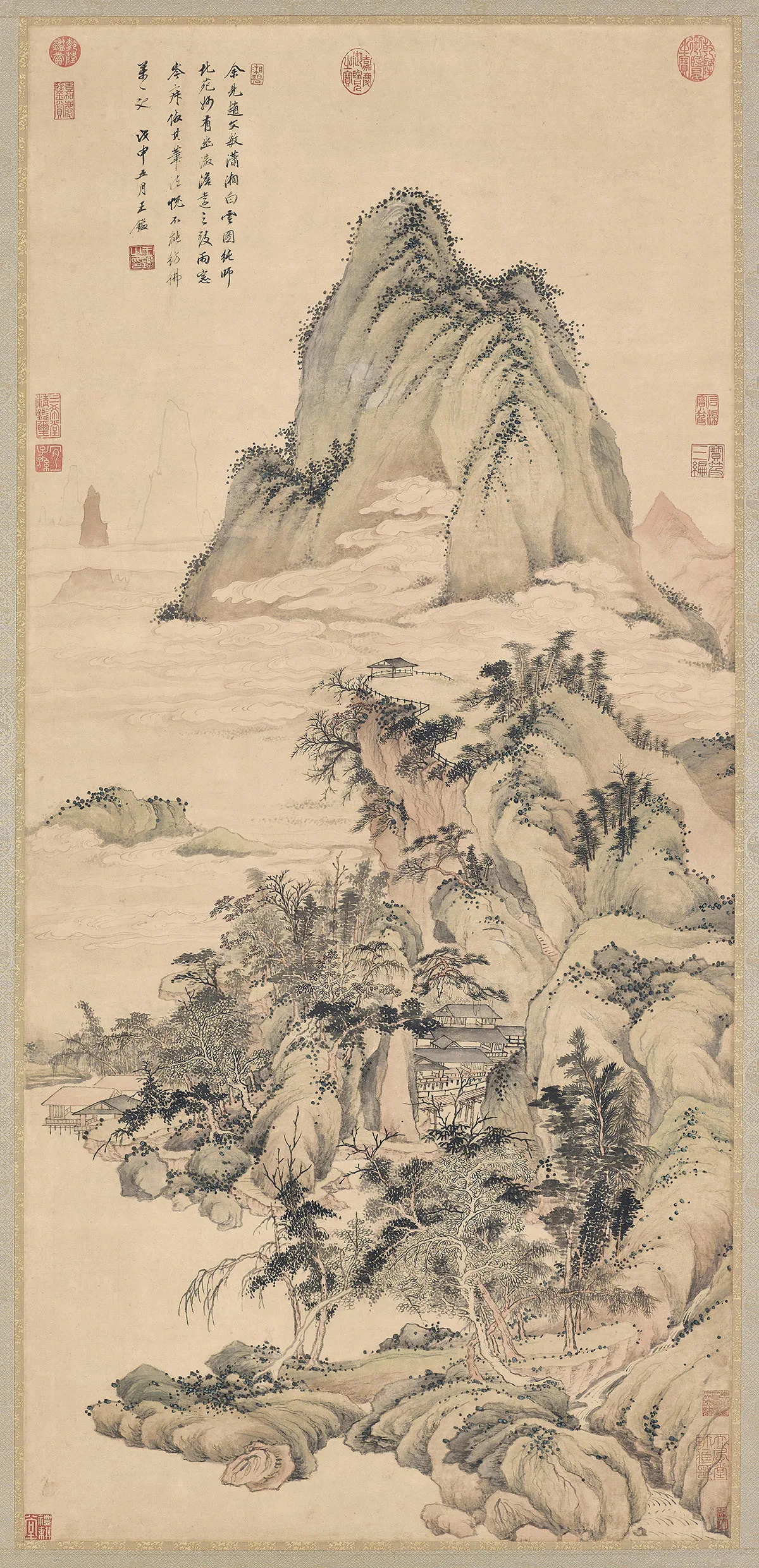 王鉴小青绿山水《仿赵文敏潇湘白云图》