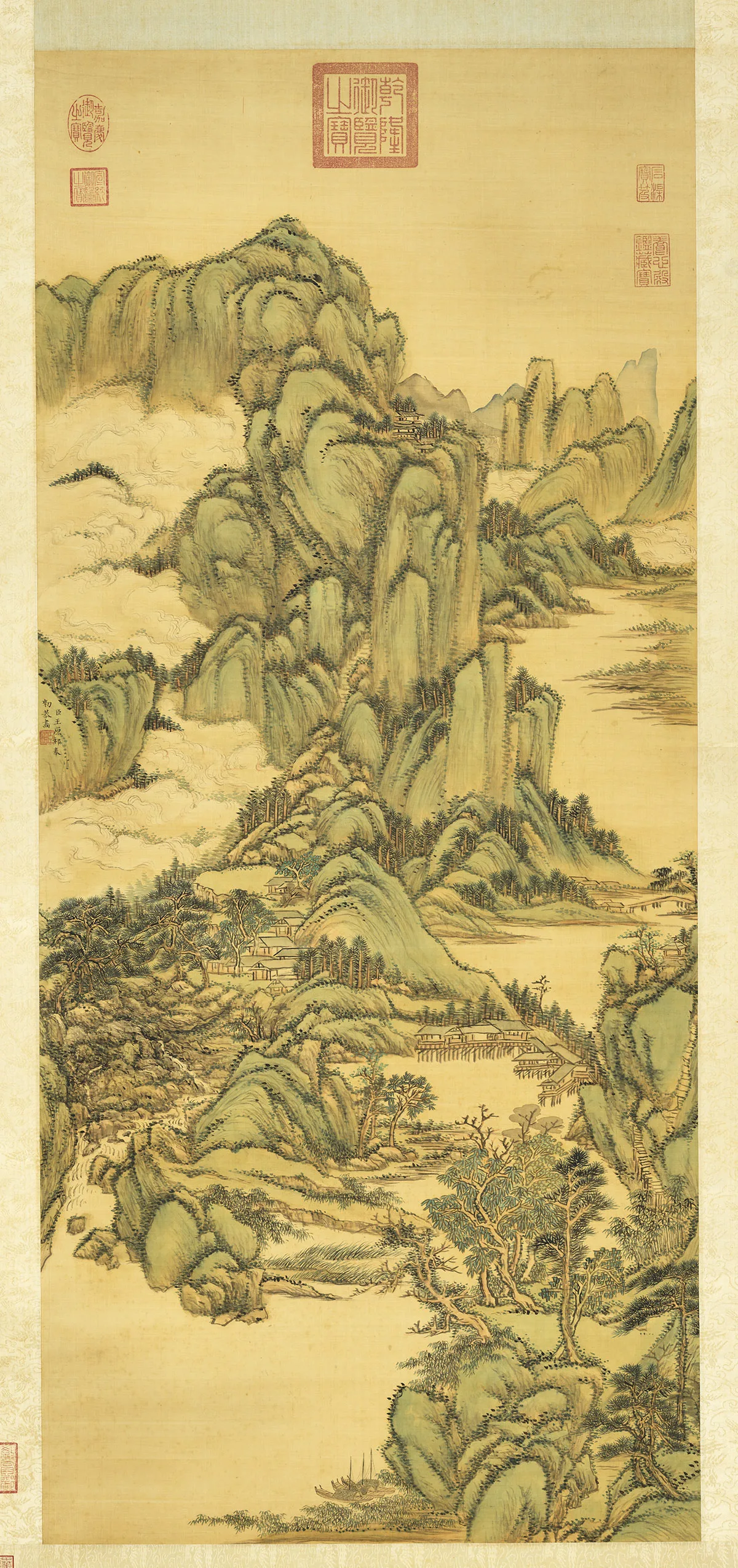 王原祁小青绿山水《丹山碧树图》轴