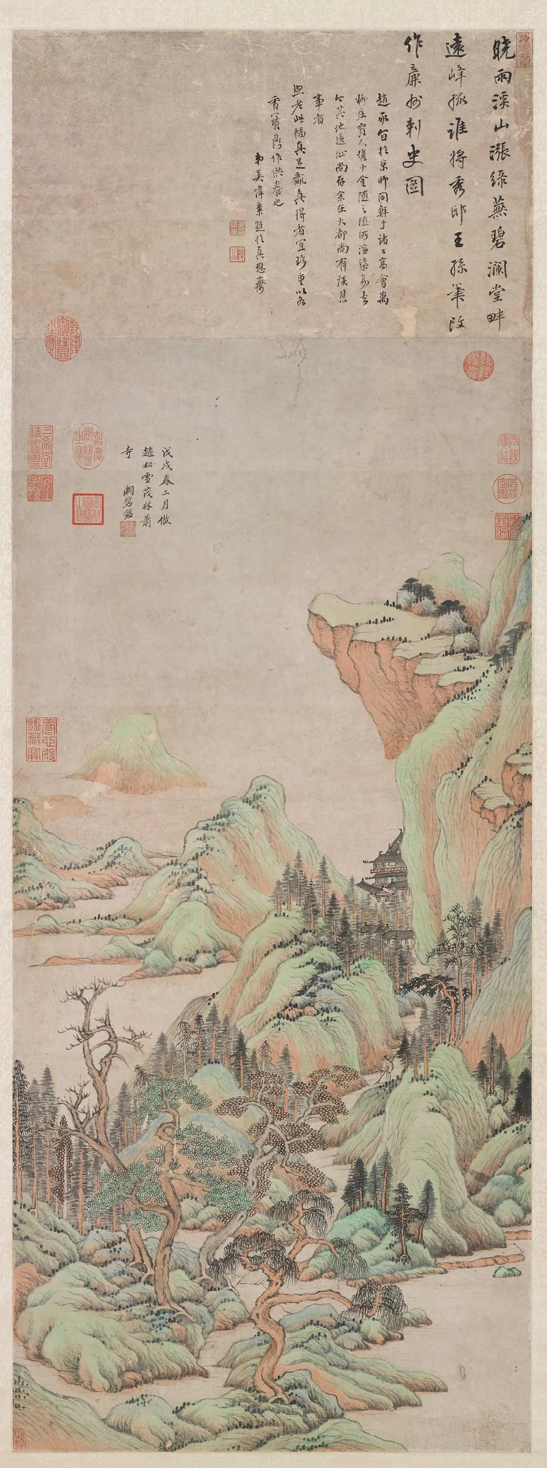 王鉴山水画《仿赵孟頫茂林萧寺图》
