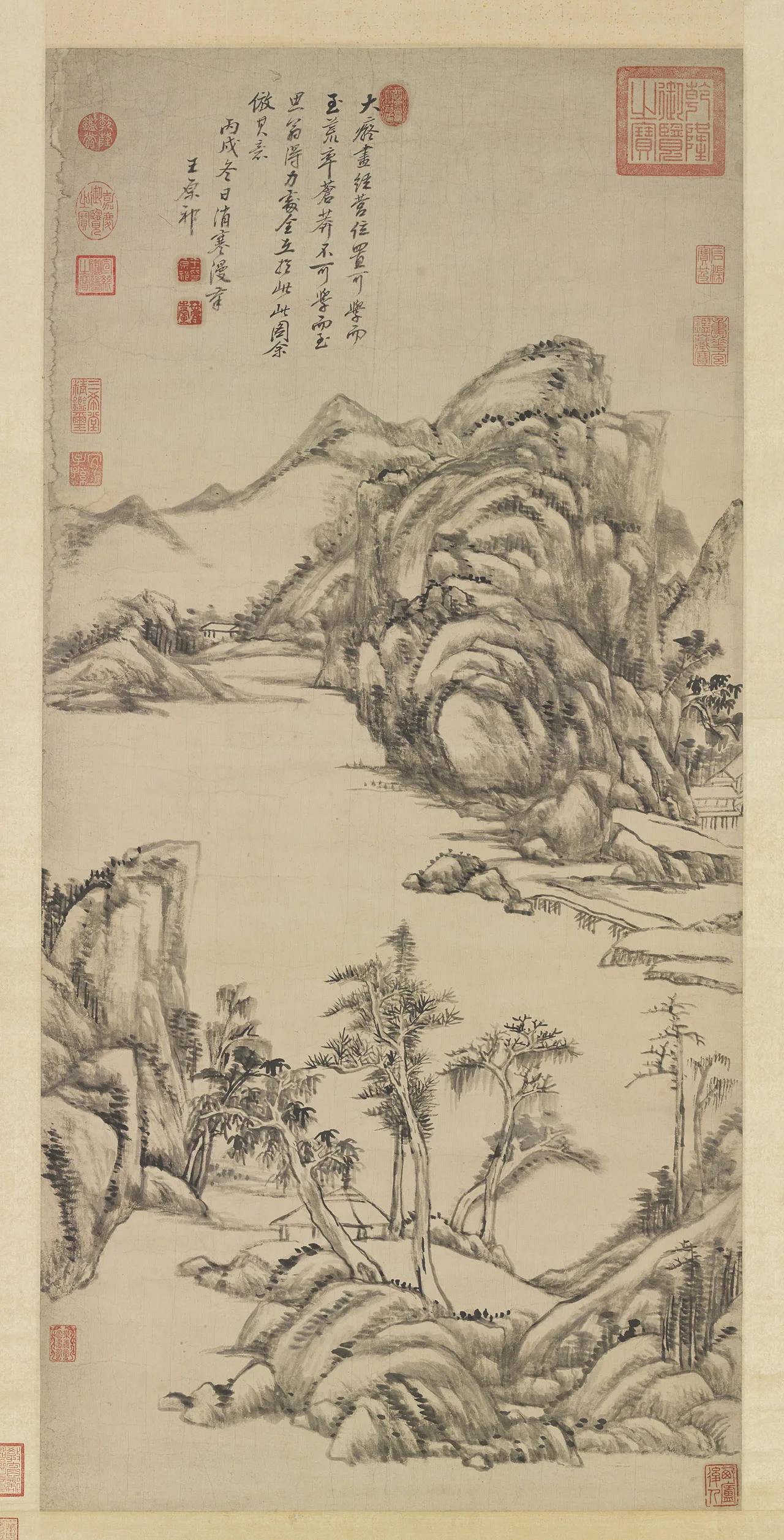 清王原祁水墨山水仿黄公望山水轴