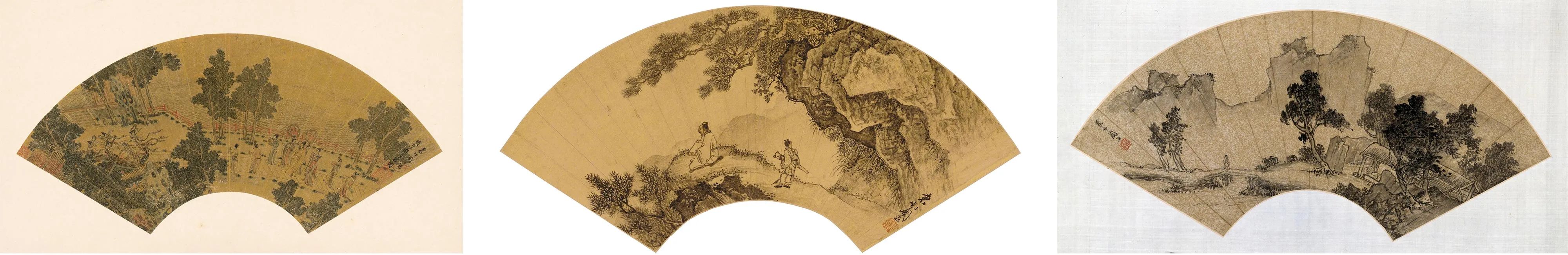 周臣山水扇面画（3幅）