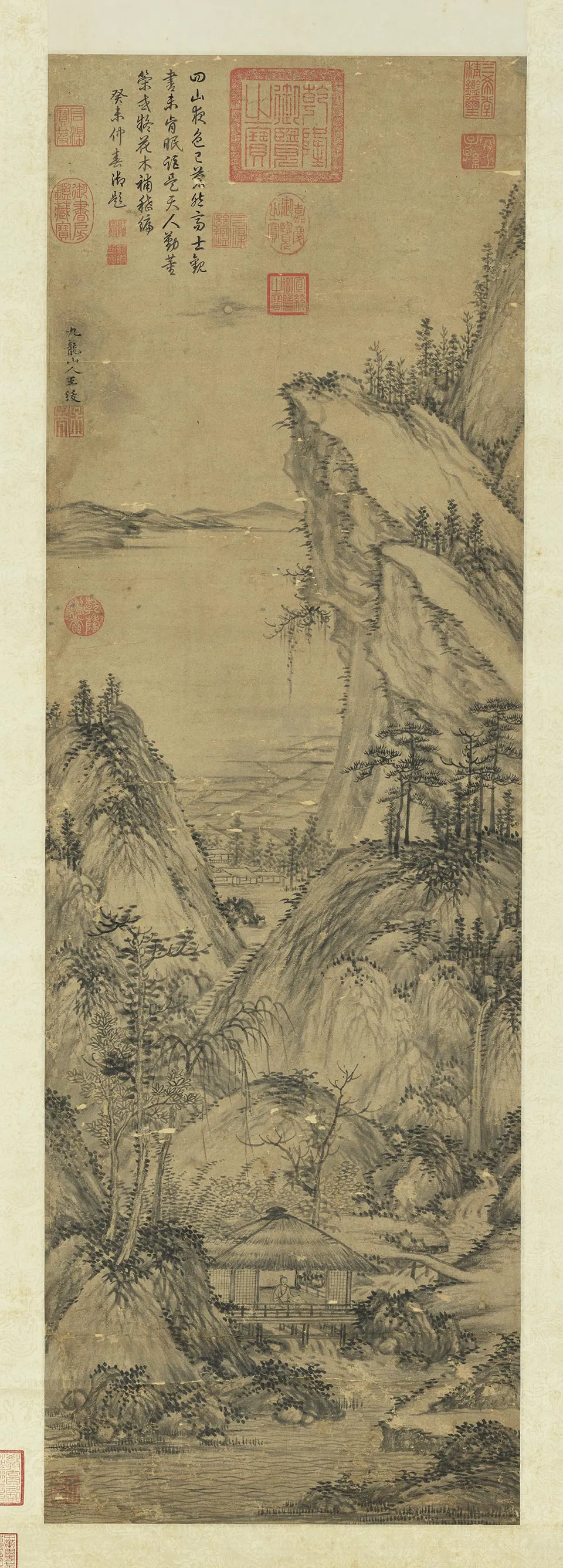 王绂水墨山水画《溪亭夜读图》