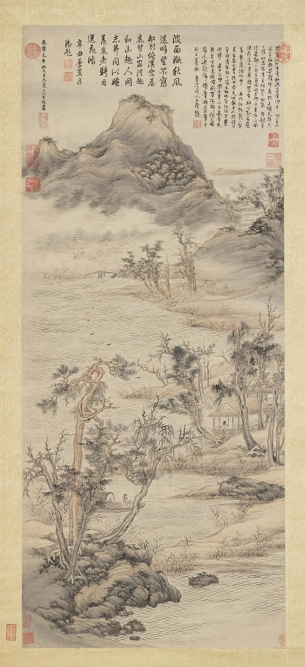 王绂山水画《秋江泛艇图》
